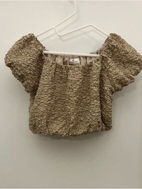 ruched off-shoulder crop top - Beige